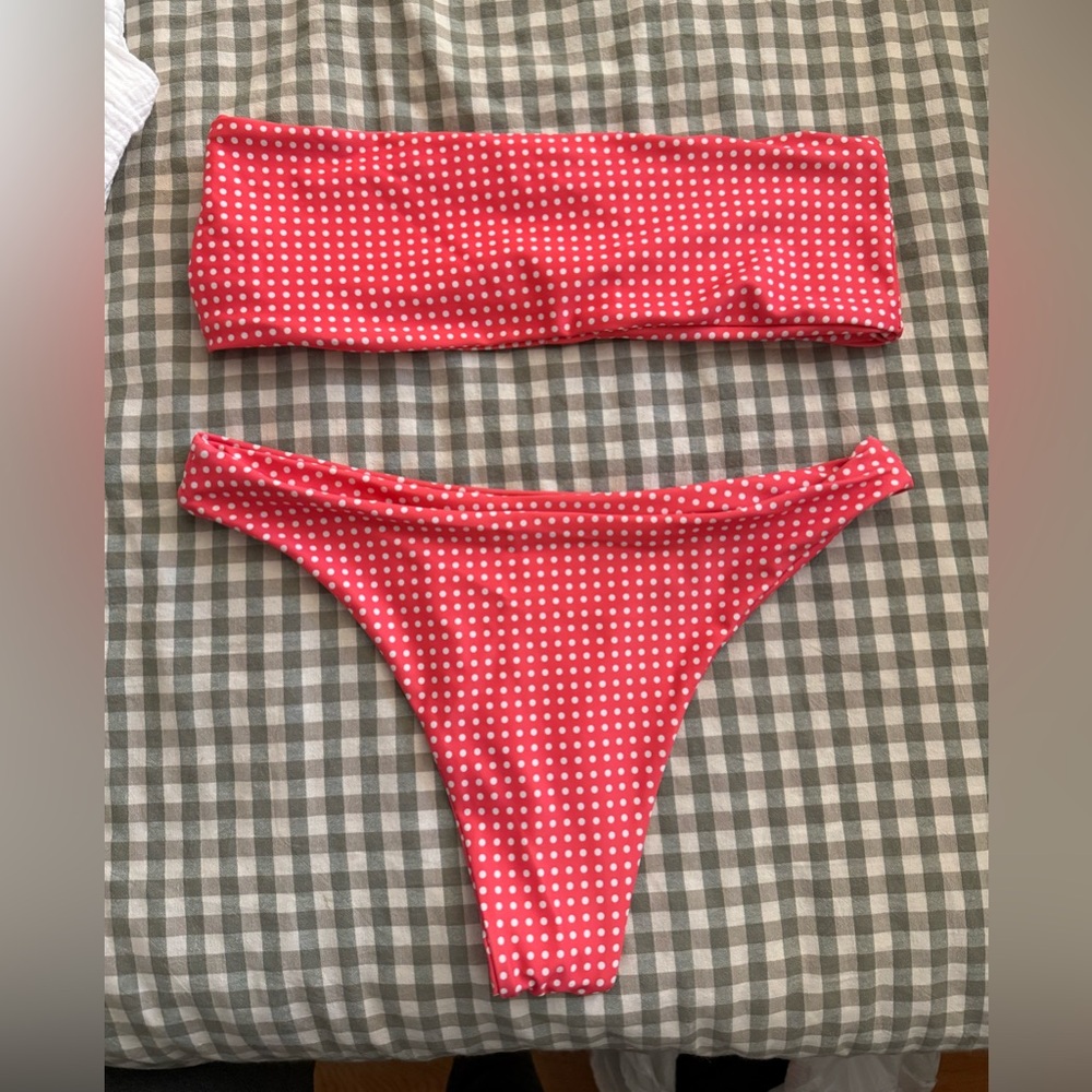 Pink and white polka dot bikini